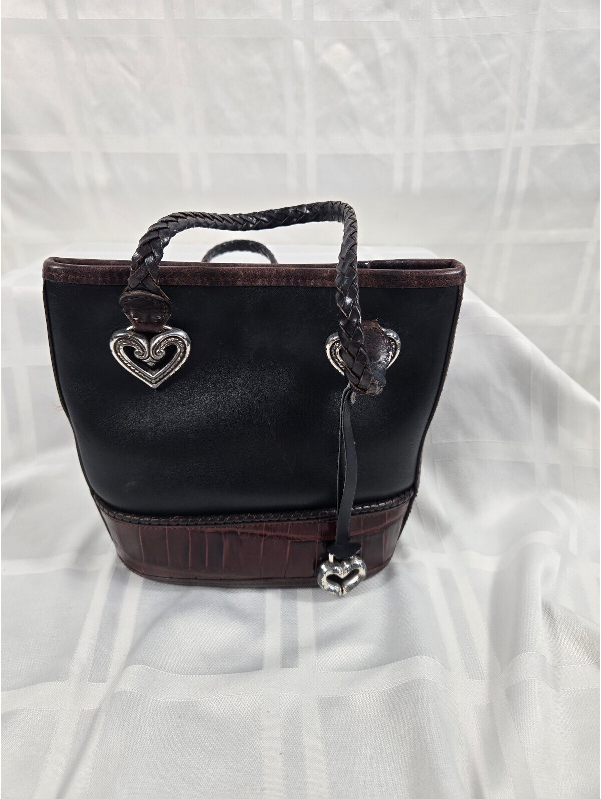 Vintage Brighton Caroline Two-Tone Mini Bucket Bag Croc Trim Silver Heart